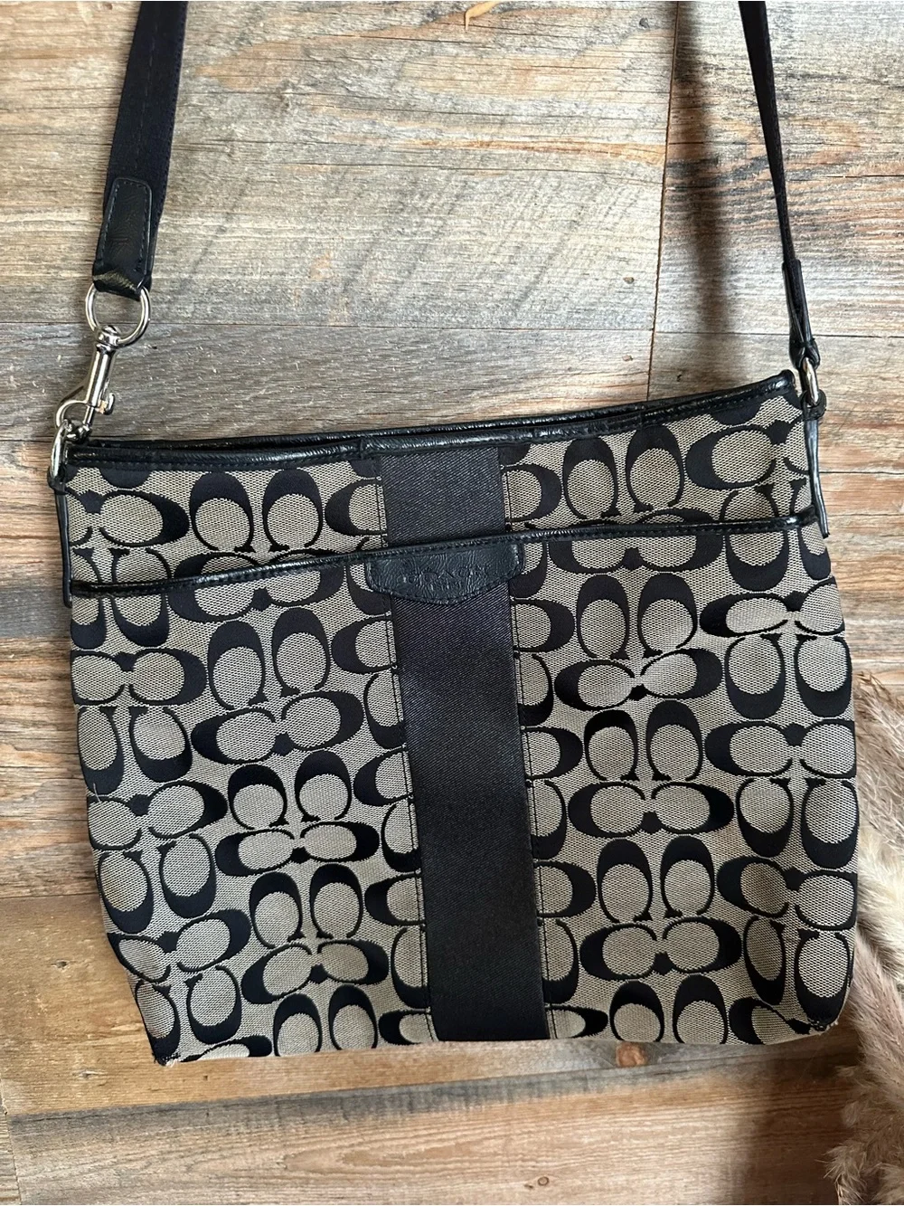 Coach Black and Tan Signature Canvas Crossbody